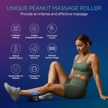 Vibrating Peanut Massage Ball Roller, Electric Double Lacrosse Massage Ball with 4 Intensities for Muscle Pain Relief, Rechargeable Deep Tissue Massage, Yoga Sports Fitness MB300 (Black) - color: Black