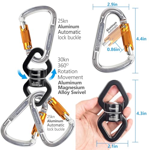 Aerial Silks Hardware Kit 30 KN Swing Swivel Aerial Yoga Hammock Rigging Aluminum Swivel Aerial Hoop Lyra Rotational Device Hanging Accessory - color: Black set 4