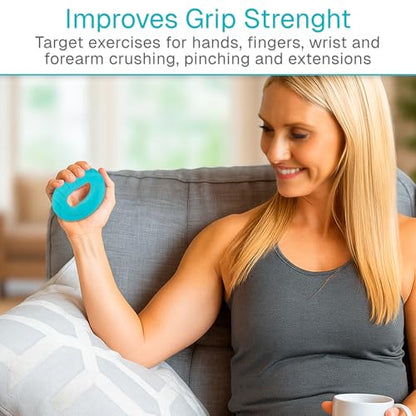 Vive Hand Strengthener Grip Ring - Forearm Ring Hand Exercisers - Silicone Squeezer Gripper for Muscle Strengthening Training Tool - Arthritis Finger Physical Therapy PT Kit Trainer (Textured 2 Pack)