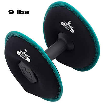 HYPERWEAR SoftBell Adjustable Dumbbells – Soft Neoprene Weight Plates with Easy-Grip Handle, Modular Dumbbell System for Home Gym, Strength & Functional Training (3-40 lbs) - color: (C) 9-Pound | Green | Single