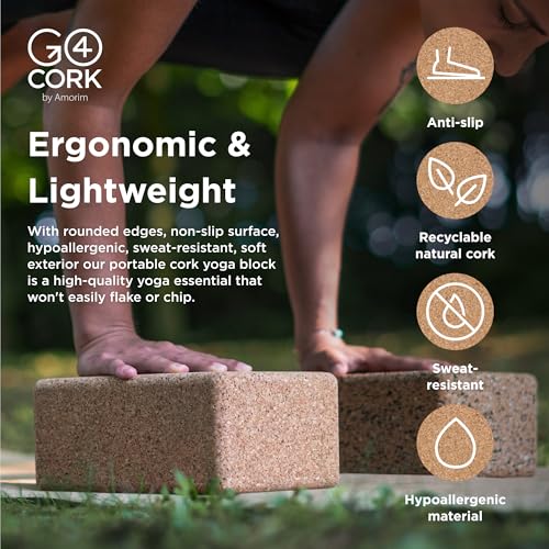 Go4Cork Cork Yoga Block for Yoga, Pilates & Meditation | Non-Slip, Non-Toxic, Hypoallergenic, Sustainable, Lightweight Large Yoga Block, 9" x 6" x 4", (Cork Fusion) | Yogi Workout & Exercise