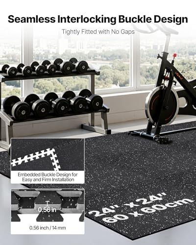 VEVOR 0.56Inch 96sq.ft 24 Tiles Gym Flooring for Home Gym, Rubber Top with High Density EVA Foam, 24 x 24In Gym Floor Exercise Equipment Mats, Interlocking Gym Mats, Puzzle Workout Mats, Black & Gray
