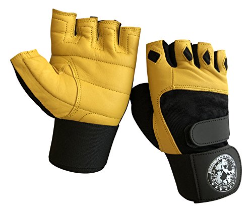 Gym Gloves Beige/Black with 12 inch Wrist Support for Man & Women, Padded Workout CrossFit, Weightlifting,Biking. (Medium)