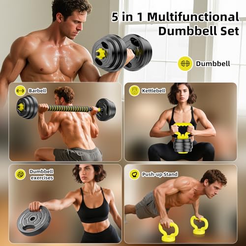 Adjustable Dumbbell Set, 10-90lbs Free Weights with Connector – 4 in 1 Dumbbells, Barbell, Kettlebell & Push Up Stand, Adjustable Weights Set for Home Gym Fitness Equipment for Men & Women