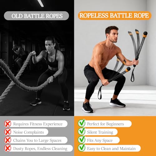 Ropeless Battle Ropes for Exercise Workout Rope, Portable Workout for Home Gym, Exercise Battle Ropes for HIIT Workouts, Low-Impact Cardio Training (Black with Ring) - style: Black with ring