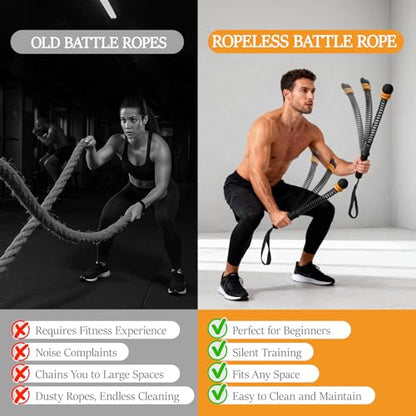 Ropeless Battle Ropes for Exercise Workout Rope, Portable Workout for Home Gym, Exercise Battle Ropes for HIIT Workouts, Low-Impact Cardio Training (Black with Ring) - style: Black with ring