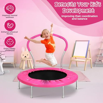 Mini Trampoline for Kids, Indoor Toddler Trampoline with Handle, Child Small Rebounder Trampoline for Indoor and Outdoor Use - style: Pink-36Inch