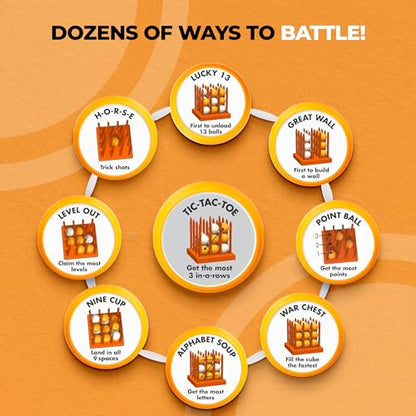Bounce Battle Wood Edition - Fast-Paced Skill & Strategy Game, Includes 27 Balls & Wooden Cube - Kids 8+