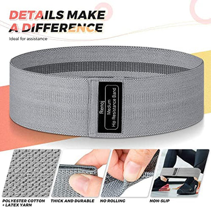 Bundle Set of 8 Resistance Bands for Workout, 5 Latex Exercise Bands and 3 Fabric Booty Bands with 2 Portable Bags