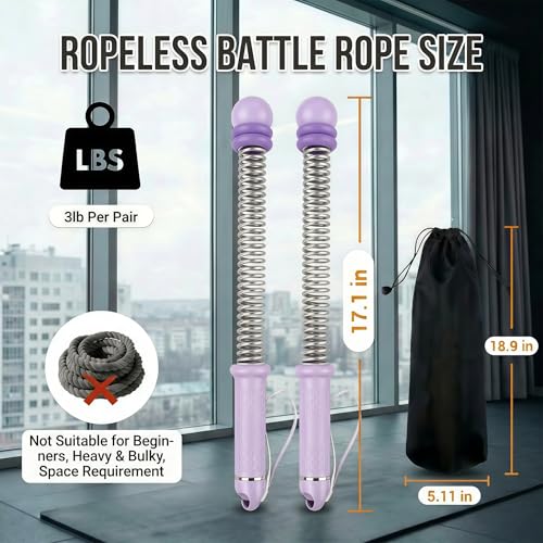 Cordless Ropeless Battle Ropes for Home Gym, Adjustable Weights Portable Battle Ropes with Storage Bag, Exercise Equipment for Strength Training, Aerobic Exercise, Men& Women,Purple