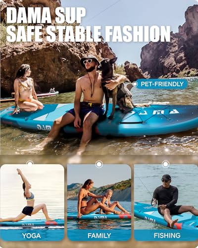 DAMA Stand Up Paddle Board for 2+1 People and Pets, Extra Wide All-Around Stable Design for Beginners, Family Use on Lakes, Rivers & Coastal Waters, 450 lbs Capacity, 11'6" x 34" x 6" - color: blue 11'6"*34"*6"