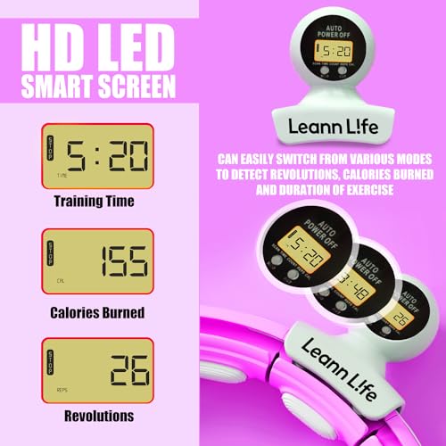 U5 Smart Weighted Hula Hoop with Counter, Waist Trimmer & Wash Bag –16 Knots, 28"–46" Adjustable Infinity Hoop Plus Size, Quiet Rubberized Wheels, Abdominal Toner - color: Purple + Waist Trimmer