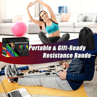 Resistance Bands with Handles, 5-Level Exercise Bands with Handles, Resistance Bands for Men and Women, Exercise Bands for Full-Body Training, Fitness, Physical Therapy, Workout Bands at Home, Gym