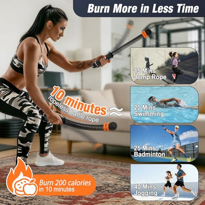 Adjustable Ropeless Battle Ropes, Weighted Cordless Battle Ropes for Home Gym, Quiet Non-Slip Exercise Ropes for Home Workout, Portable Battle Rope for HIIT Strength & Low-Impact Cardio