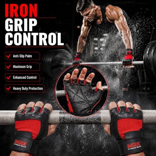 MRX Weight Lifting Gloves Gym Fitness Exercise Bodybuilding Workout Powerlifting - color: Red, size: X-Small