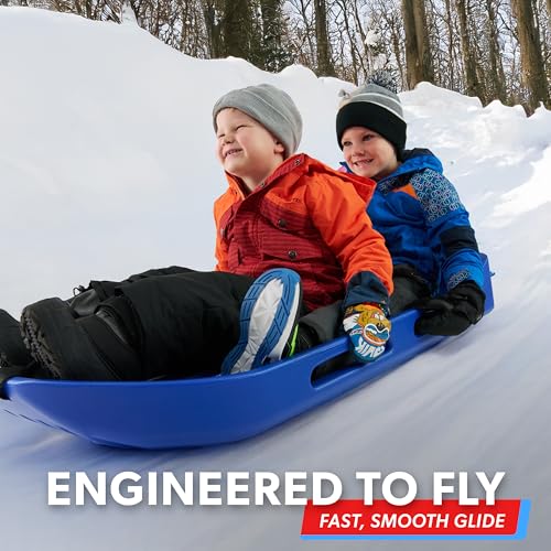 GoSports 2 Person Premium Snow Sled - Choose Red or Blue - Double Walled Construction, Pull Strap and Padded Seat