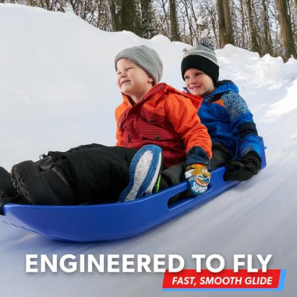 GoSports 2 Person Premium Snow Sled - Choose Red or Blue - Double Walled Construction, Pull Strap and Padded Seat