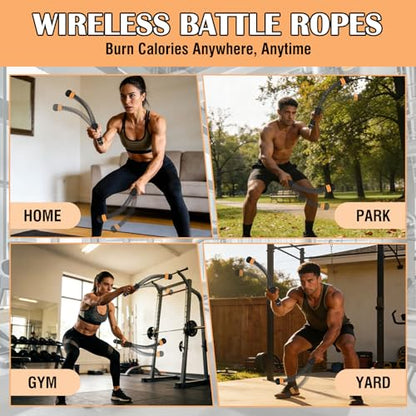 2PCS Ropeless Battle Ropes with Adjustable Weighted Ring-Battle, Cordless Battle Rope for Home Gym, HIIT Workout, Low-Impact Cardio, Strength Training, Portable Fitness Equipment for Women & Men