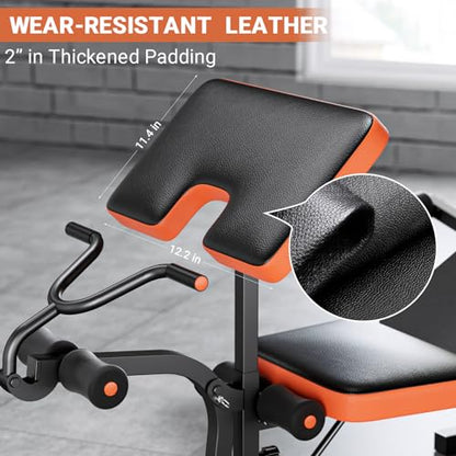 Adjustable Weight Bench, Bench Press with Squat Rack, Olympic Weight Bench for Home Gym, Workout Bench with Preacher Curl Pad and Leg Develope for Full-Body Strength Training