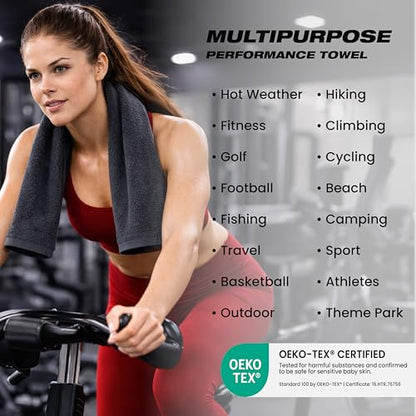 Sports Towel - Double Pack (2 Pieces), 12"x51", Dark Gray, 100% Cotton - Oeko-Tex Certified, Very Absorbent and Quick-Drying, for Fitness, Gym and Yoga - color: Dark Grey