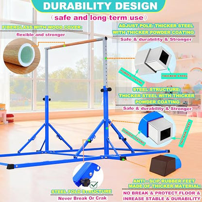 MARFULA Gymnastic Kip Bar for Kids Teens Ages 3-25 of All Gymnastic Levels - color: Blue(New Style - 8 Ft Base)