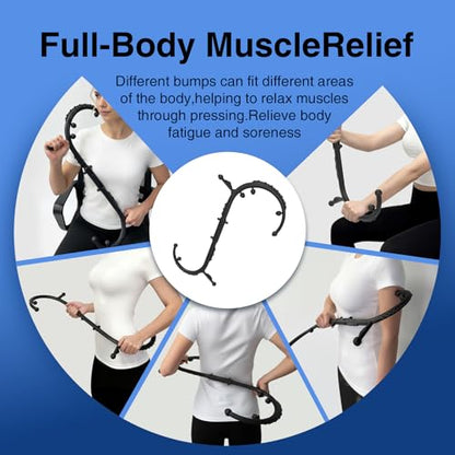 Massage Stick,Handheld Trigger Point Back and Neck Massager Cane, Deep Tissue Self Massage Tool for Muscle Knots and Myofascial Release,for Pain Relief and Muscle Recovery,Black - color: Black