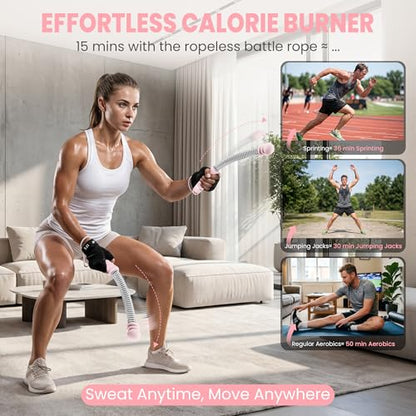 Ropeless Battle Ropes Adjustable Weight, Cordless Battle Ropes for Home Gym, Portable Weighted Ropeless with 2 Removable Weight Rings for Men Women Fitness(Pink 2PCS)