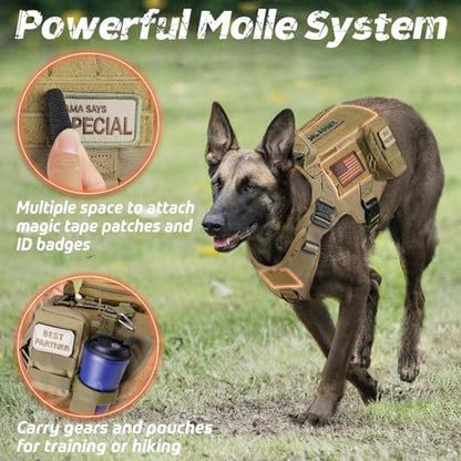 rabbitgoo Tactical Dog Harness for Medium, Heavy Duty Military No Pull Vest - color: Brown, size: Medium