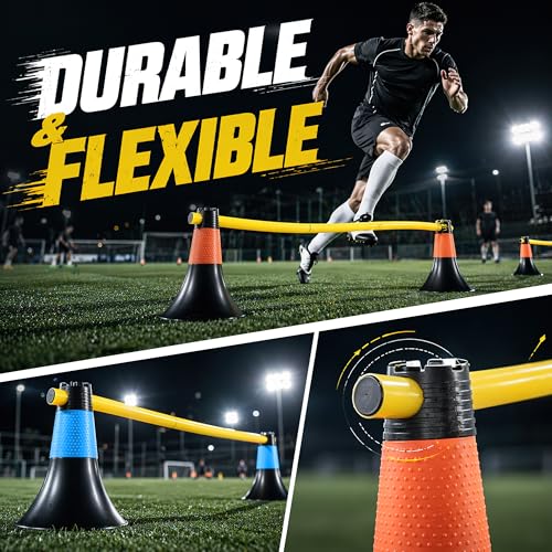 9 Inch Agility Training Cones with Poles, 10PCS Set Soccer Basketball Practice Cones for Speed Footwork and Coordination Drills