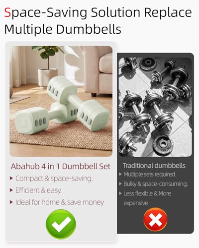 Abahub Dumbbell Set for Home Gym, 4 in 1 Adjustable Weights Dumbbells Set with Kettlebell Grip Converter for Women - color: Green, style: Pair