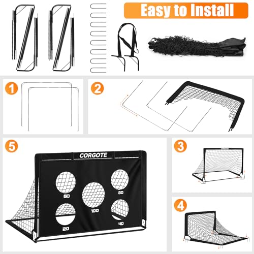 Toddler Soccer Goals for Backyard Set of 2, 4x3ft Portable Pop Up Soccer Net, Kids Soccer Training Equipment with Ball, Cones, Ladder, Scoring Target, 3-14Years Old Birthday Gifts for Boy Girl