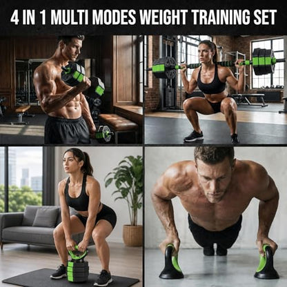 Adjustable Weight Set 66/88 Lbs, 4-in-1 Dumbbell Set and Barbell Weight Set for Home Gym, Converts to Kettlebell & Push-Up Stand, Free Weights Dumbbells Set for Men & Women Full Body Workout