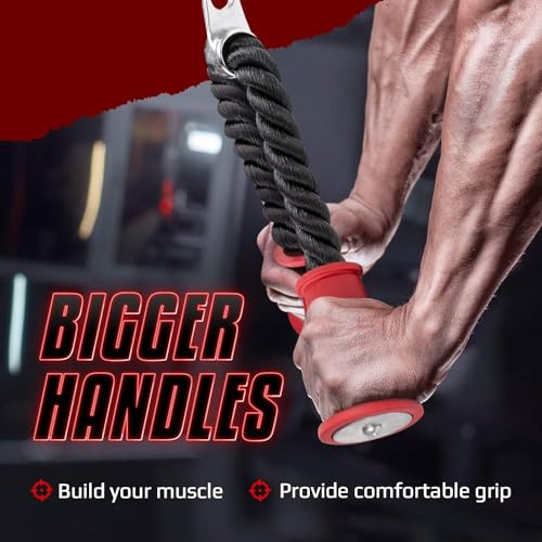 Yes4All Deluxe Tricep Rope Cable Attachment, 27 & 36 inch with 4 Colors, Exercise Machine Attachments Pulley System Gym Pull Down Rope with Carabiner - color: I. Tricep Rope Ergonomic