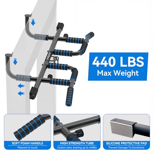 2026 Multifunctional Pull Up Bar for Doorway – US Patented Design, Foldable, No Drilling or Slipping, Multi-Grip Bar with Resistance Band Hooks, Commercial Alloy Steel, Large PVC Pads, 440 lbs Capacity