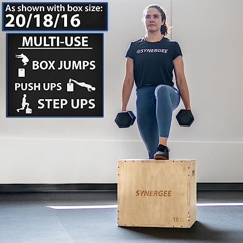 Synergee 3 in 1 Wood Plyometric Box for Jump Training and Conditioning. All in One Jump Trainer. Sizes 30/24/20, 24/20/16, 20/18/16, 16/14/12 - color: Wood Plyo - 24/20/16