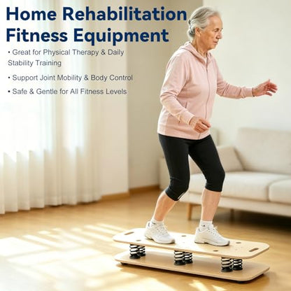 Wooden Balance Board & Wobble Board with Spring System, Adjustable Balance Board for Standing Desk, Stability Trainer for Physical Therapy, Core Strength, Posture Improvement & Home Office Use