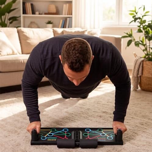 Multifunctional Push Up Board with Resistance Bands, Pilates Bar, Door Anchor, Shoulder, Back & Tricep Training, Home Workout Equipment, 600lbs Load Capacity
