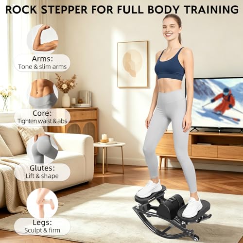 Rock Stepper with Digital Monitor, Low-Impact Compact Rock Stepper Side to Side with Resistance Bands, 360 LBS Weight Capacity, Portable Stair Stepper for Home, Apartment, Dormitory, Office