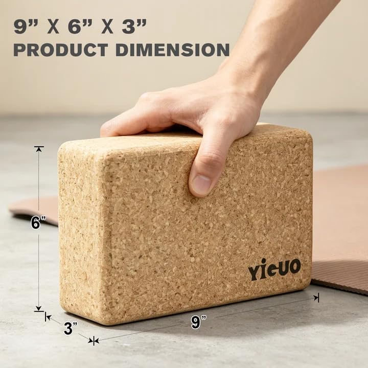 YIGUO 2 Pack Cork Yoga Blocks | Natural Eco-Friendly High Density Non-Slip Yoga Blocks for Women & Men | 9x6x3 Inches for Yoga, Pilates, Stretching - size: Odorless