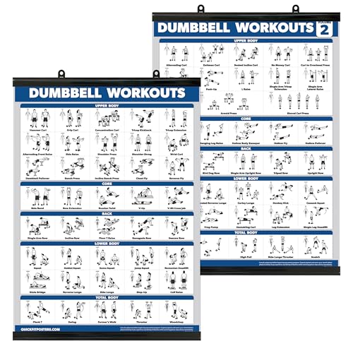QuickFit 2 Pack Dumbbell Workout Exercise Poster - Volume 1 & 2 (with Plastic Frame,18" x 24") - color: with Plastic Frame