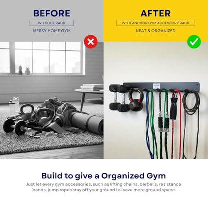 Anchor Gym Resistance Band Storage Rack - Gym Rack Organizer for Ropes, Straps & Small Dumbbells - (L-17 Inches) - (Screws Included)