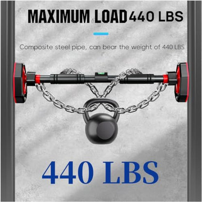Pull Up Bar for Doorway, Strength Training Chin Up Bar with Level Meter Adjustable 25.5"- 39.3" Width Locking Mechanism Pull-up Bars, No Screws, Max Load 440lbs for Home Gym Door Frame Workout