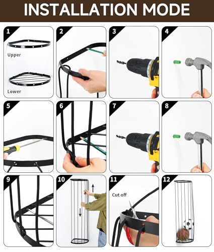 Garage Ball Storage Rack - Wall Mounted Corner Ball Holder with Elastic Cords, Large Capacity Sports Organizer for Basketball, Soccer, Football, Volleyball, Black