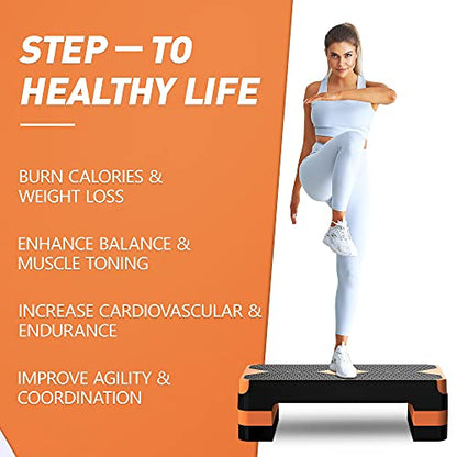 GYMMAGE Aerobic Exercise Step, Adjustable Height, - color: Orange