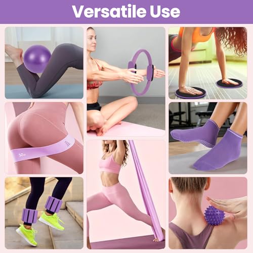 Pilates Kit, 20PCS Pilates Equipment for Home Workouts, Pilates Set for Women with Pilates Ring and Ball Set, Resistance Bands, Massage Ball, Core Sliders for Starters at Gym Studio Travel