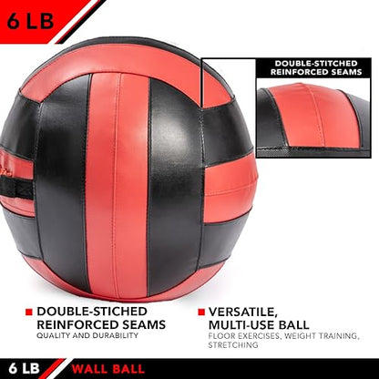 JFit Wall Ball – Premium Soft Weighted Exercise Ball for Strength, Conditioning, Gym & Home Workouts, 4-30 LB - color: Red/Black, style: 6-Pound