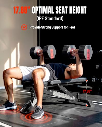 Mikolo Weight Bench - 1300 Weight Capacity and 40 Adjustable Positions for Full Body Workouts, Incline, Decline and Flat Setting for Garage and Home Gym