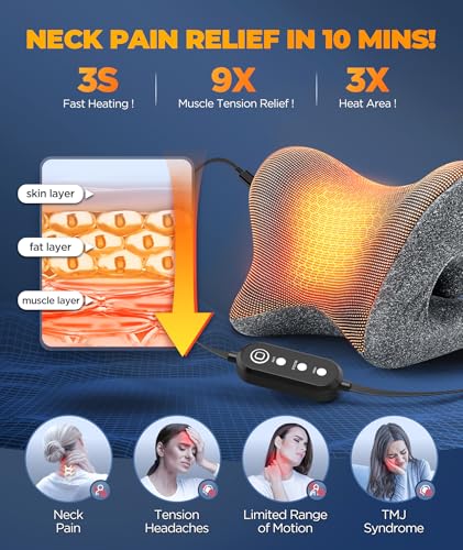 Graphene Magnetic Neck Stretcher for Deeper Pain Relief, Instant Heating Pad Cervical Traction Device Pillow, Neck Cloud for TMJ Tension Muscle Migraine, Christmas Gifts for Women, Mom, Men(Gray)