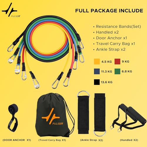 Stretch 11Pcs Resistance Bands Set for Exercise, Stretching and Workout Toning Tube Kit with Foam Handles, Door Anchor, Ankle Strap and Carry Bag for Men, Women