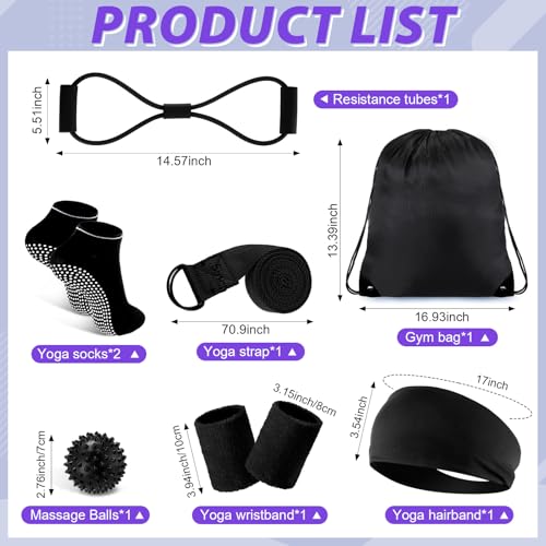 17 Pcs Home Pilates Kit with Resistance Bands 6 Tube Pedal Puller Resistance Band Set for Women Weight Loss Leg Training Workout Equipment Gym Exercise Equipment Beginners Yoga - color: Black